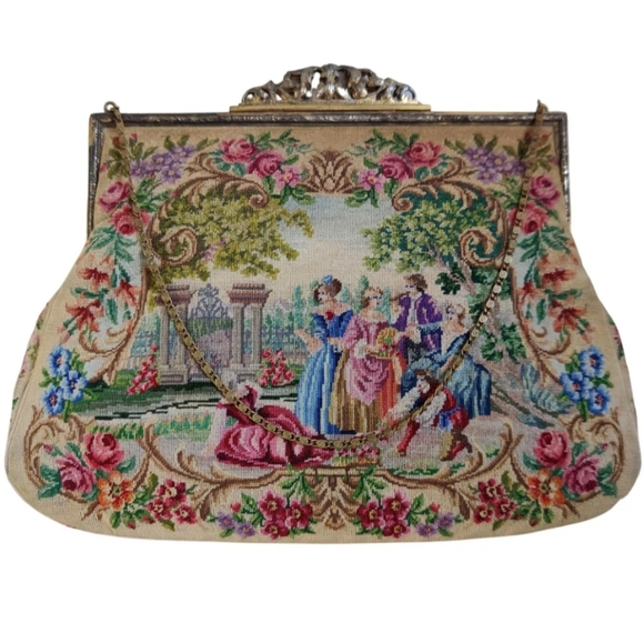 Morabito Paris Handbags - Antique Morabito France Petit Point Hand Embroidered Evening Bag Clutch